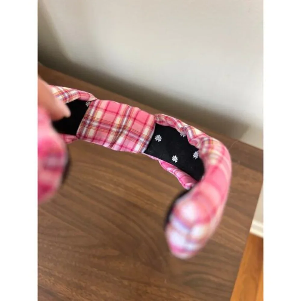 NEW Lele Sadoughi Plaid Knotted Headbands in Pink Strawberry Madras